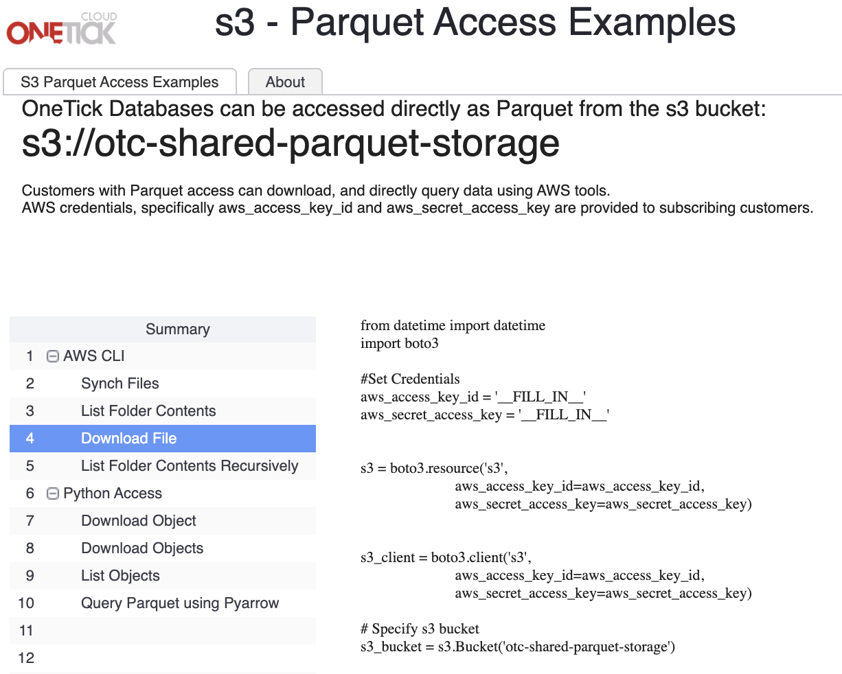 S3 Parquet Access Examples