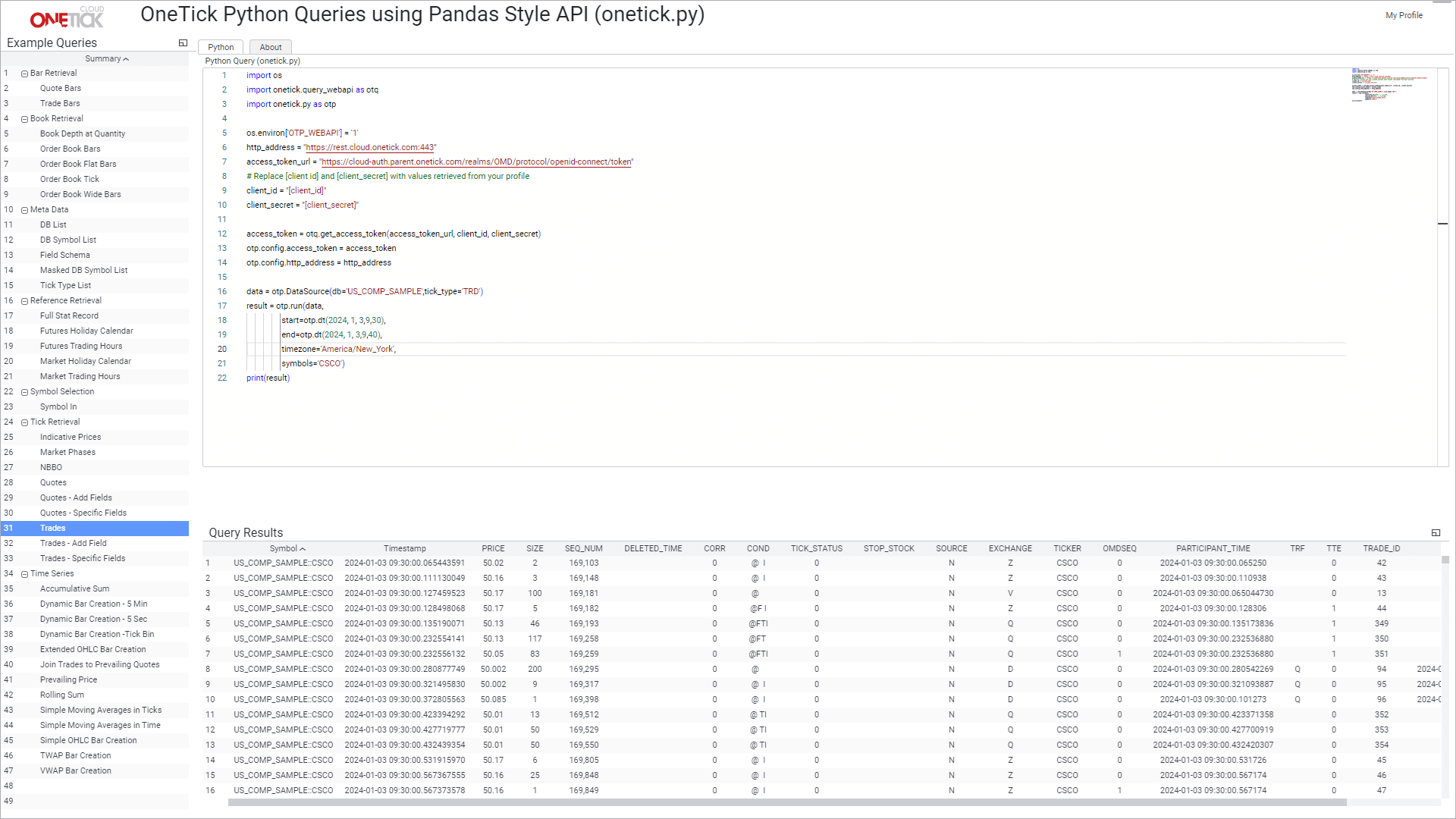 Onetick cloud services real time historical market data on demand